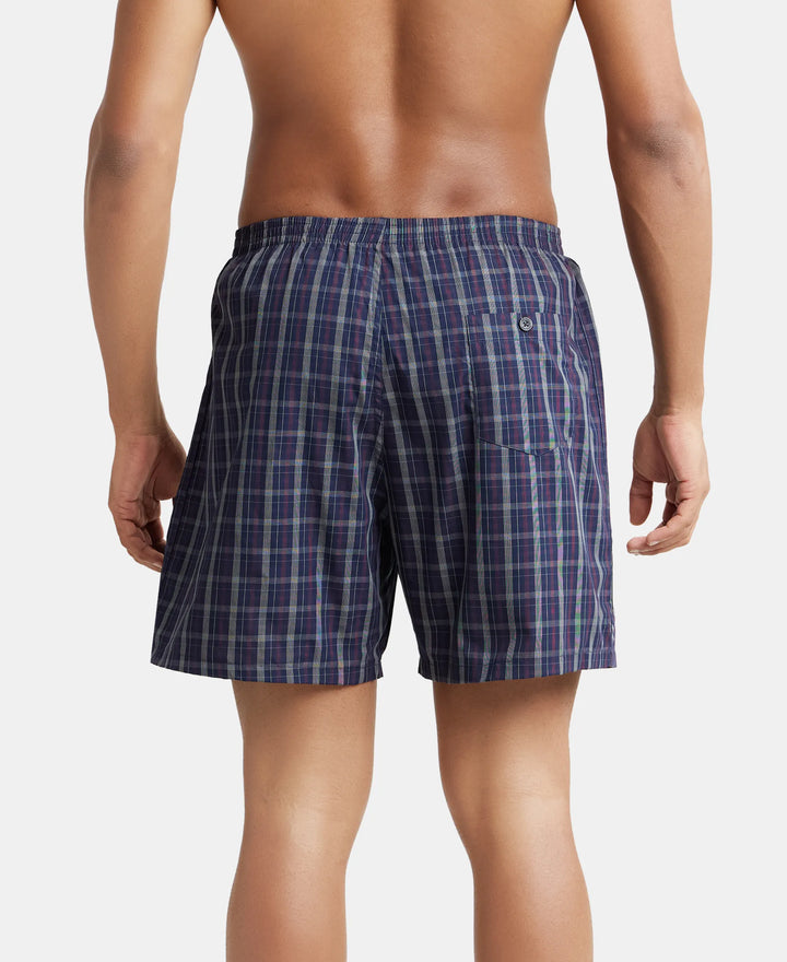 Super Combed Mercerized Cotton Woven Checkered Boxer Shorts with Back Pocket - Assorted Checks