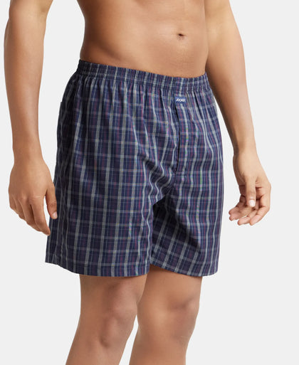 Super Combed Mercerized Cotton Woven Checkered Boxer Shorts with Back Pocket - Assorted Checks