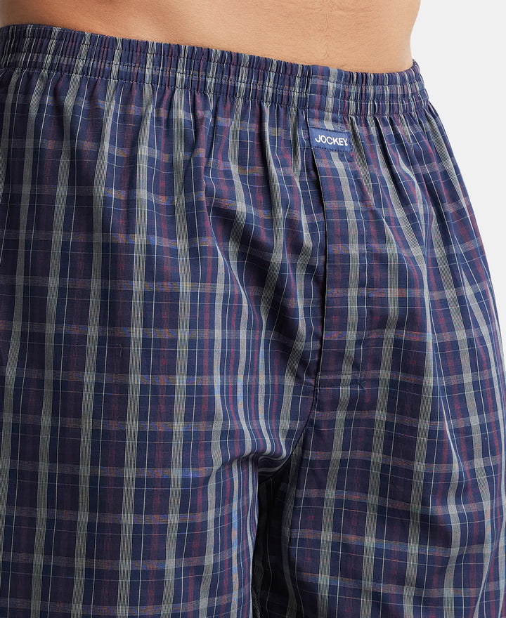 Super Combed Mercerized Cotton Woven Checkered Boxer Shorts with Back Pocket - Assorted Checks