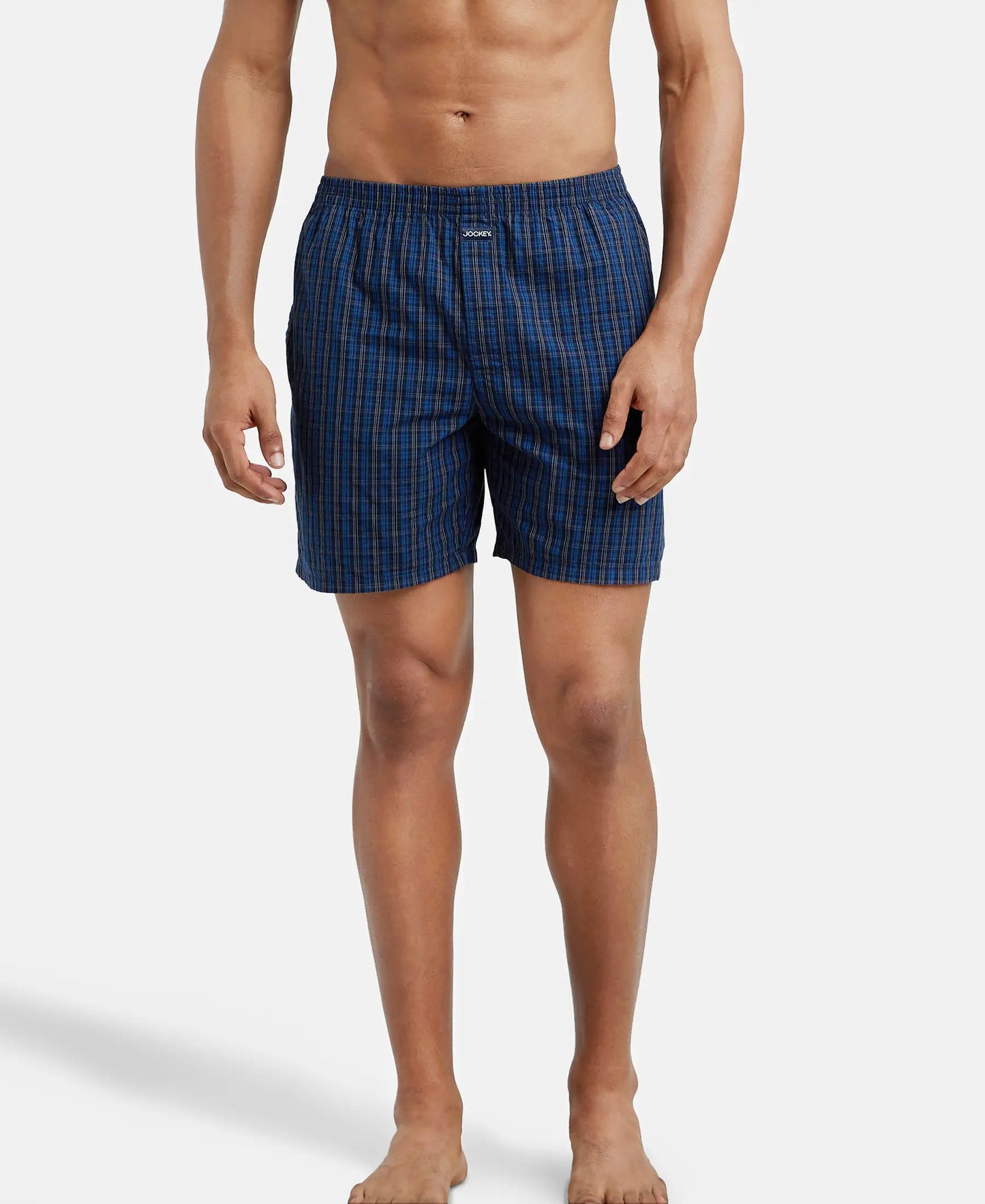 Super Combed Mercerized Cotton Woven Checkered Boxer Shorts with Side Pocket - Navy(Pack of 2)