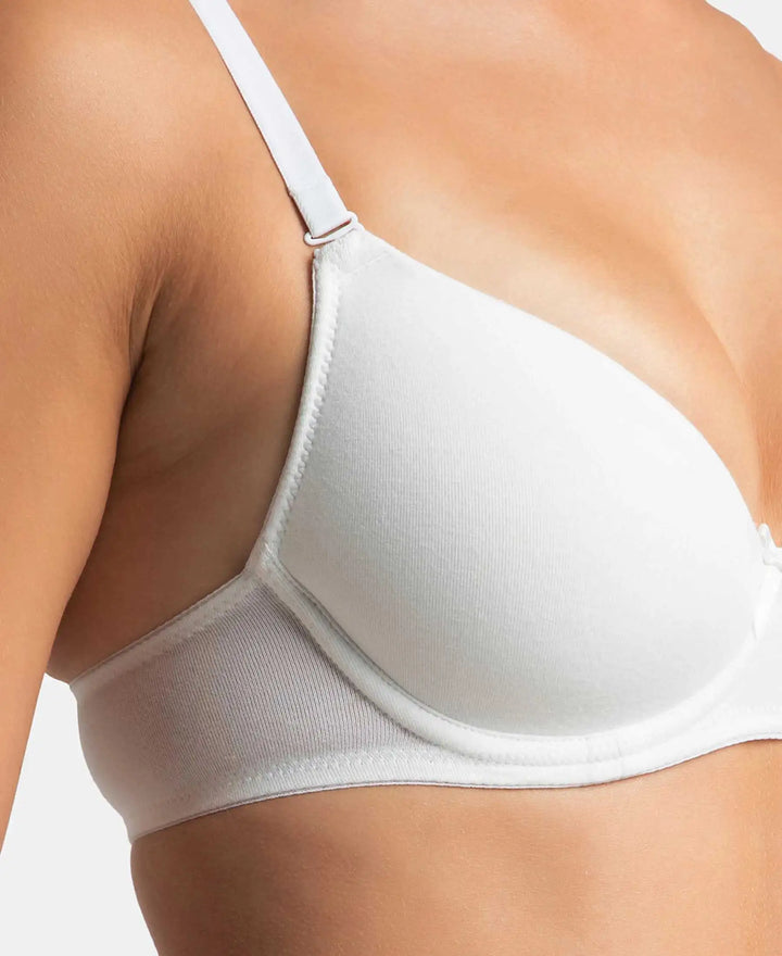 Under-Wired Padded Super Combed Cotton Elastane Stretch Medium Coverage T-Shirt Bra with Detachable Straps - White-10