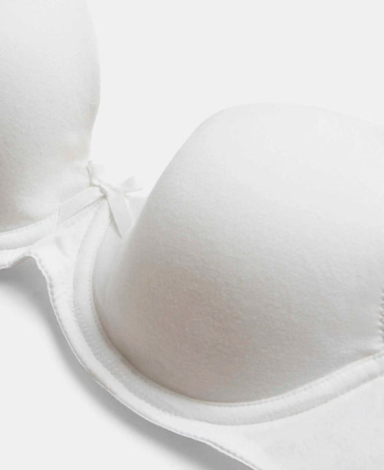 Under-Wired Padded Super Combed Cotton Elastane Stretch Medium Coverage T-Shirt Bra with Detachable Straps - White-11