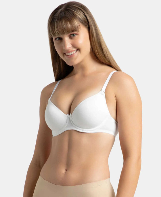 Under-Wired Padded Super Combed Cotton Elastane Stretch Medium Coverage T-Shirt Bra with Detachable Straps - White-2