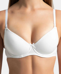 Under-Wired Padded Super Combed Cotton Elastane Stretch Medium Coverage T-Shirt Bra with Detachable Straps - White-8