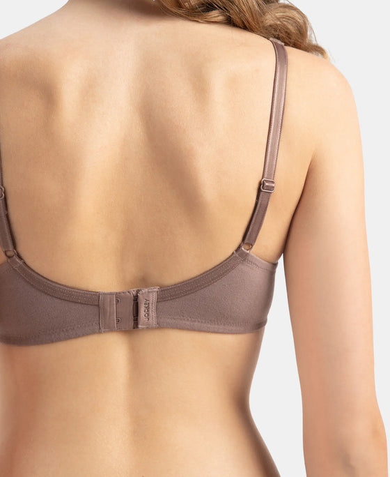 Wirefree Non Padded Super Combed Cotton Elastane Stretch Full Coverage Everyday Bra with Contoured Shaper Panel and Adjustable Straps - Deep Taupe