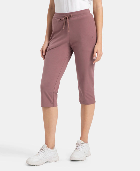 Super Combed Cotton Elastane Stretch Slim Fit Capri with Side Pockets - Burnt Rose