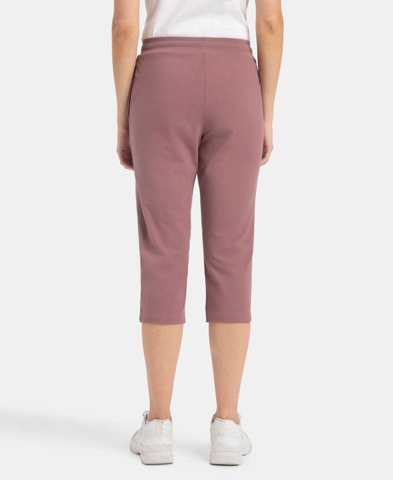 Super Combed Cotton Elastane Stretch Slim Fit Capri with Side Pockets - Burnt Rose