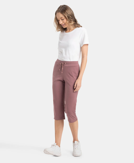 Super Combed Cotton Elastane Stretch Slim Fit Capri with Side Pockets - Burnt Rose