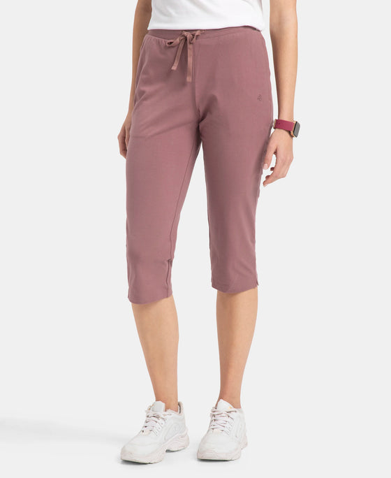 Super Combed Cotton Elastane Stretch Slim Fit Capri with Side Pockets - Burnt Rose
