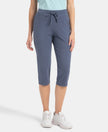 Super Combed Cotton Elastane Stretch Slim Fit Capri with Side Pockets - Mirage Blue
