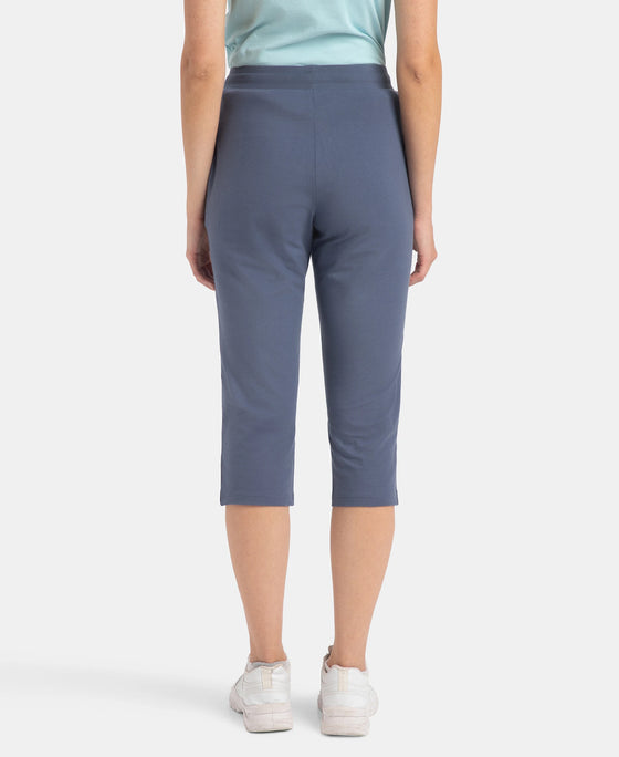 Super Combed Cotton Elastane Stretch Slim Fit Capri with Side Pockets - Mirage Blue