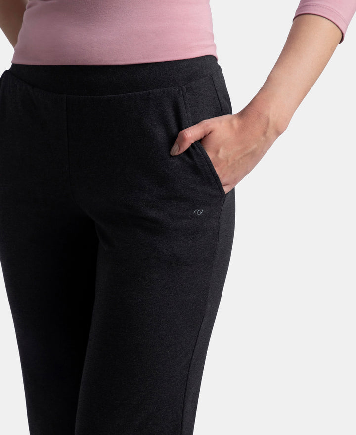 Super Combed Cotton Elastane Stretch Relaxed Fit Trackpants With Side Pockets - Black Melange