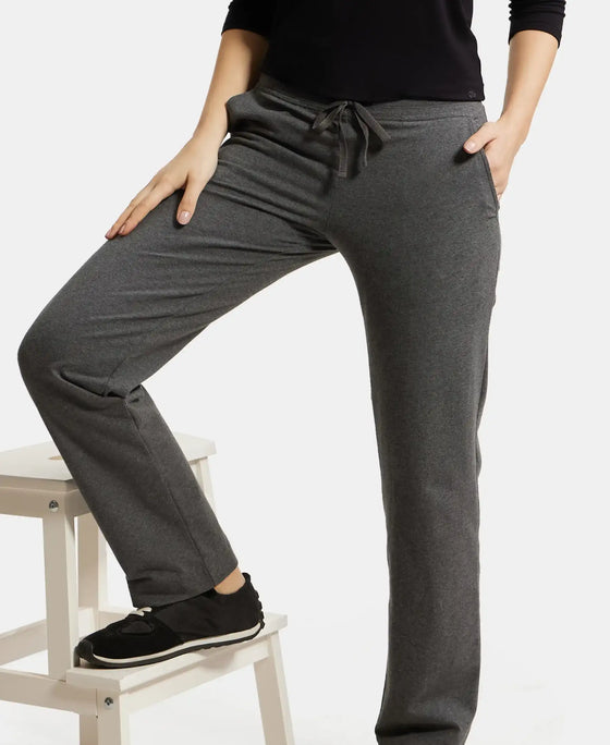 Super Combed Cotton Elastane Stretch Relaxed Fit Trackpants With Side Pockets - Charcoal Melange