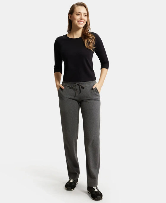 Super Combed Cotton Elastane Stretch Relaxed Fit Trackpants With Side Pockets - Charcoal Melange