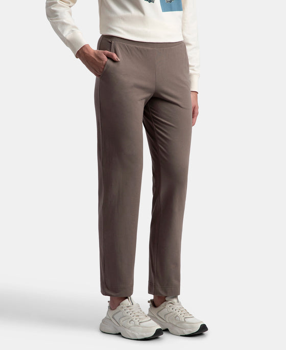 Super Combed Cotton Elastane Stretch Relaxed Fit Trackpants With Side Pockets - Dark Khaki
