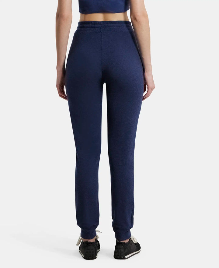 Super Combed Cotton Elastane French Terry Relaxed Fit Joggers With Zipper Pockets - Ink Blue Melange