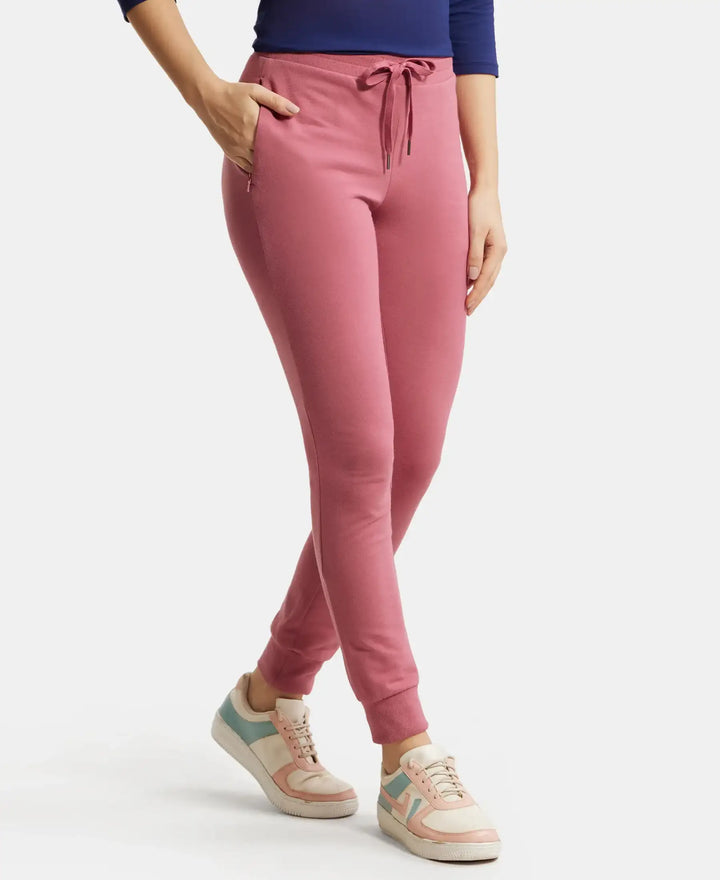 Super Combed Cotton Elastane French Terry Relaxed Fit Joggers With Zipper Pockets - Rose Wine