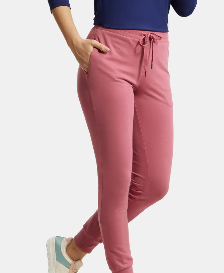 Super Combed Cotton Elastane French Terry Relaxed Fit Joggers With Zipper Pockets - Rose Wine