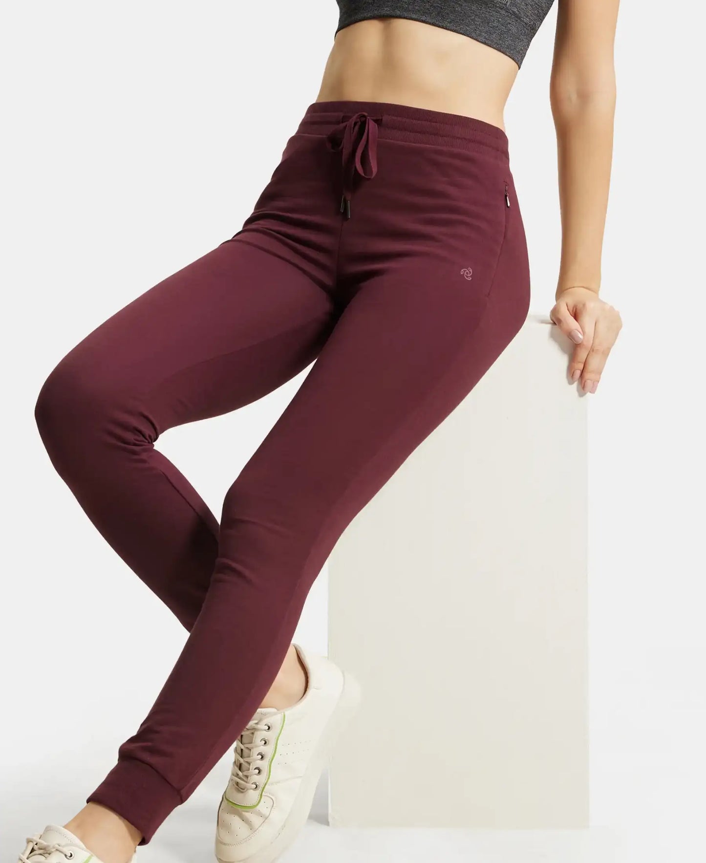 Super Combed Cotton Elastane French Terry Relaxed Fit Joggers With Zipper Pockets - Wine Tasting