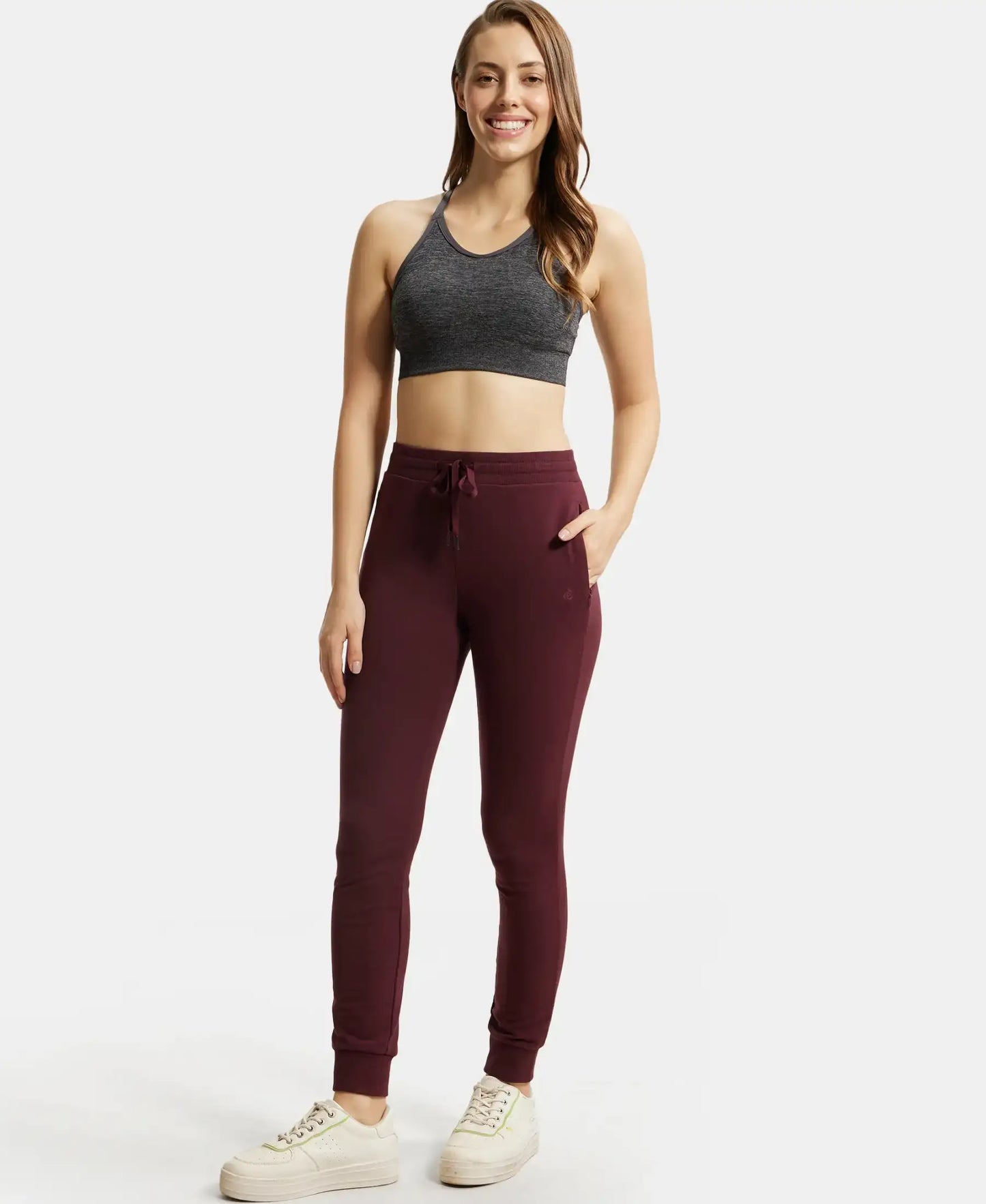 Super Combed Cotton Elastane French Terry Relaxed Fit Joggers With Zipper Pockets - Wine Tasting