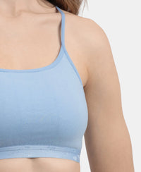Super Combed Cotton Elastane Stretch Multiway Styled Crop Top With Adjustable Straps and StayFresh Treatment - Soft Chambray