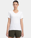 Super Combed Cotton Elastane Stretch Regular Fit Solid V Neck Half Sleeve T-Shirt - White