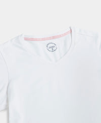 Super Combed Cotton Elastane Stretch Regular Fit Solid V Neck Half Sleeve T-Shirt - White