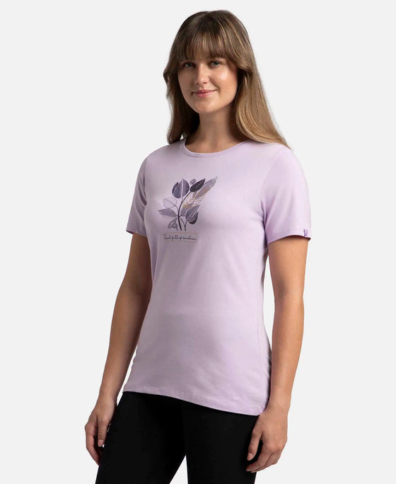 Super Combed Cotton Elastane Stretch Regular Fit Graphic Printed Round Neck Half Sleeve T-Shirt - Orchid Bloom-2