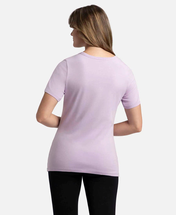 Super Combed Cotton Elastane Stretch Regular Fit Graphic Printed Round Neck Half Sleeve T-Shirt - Orchid Bloom-3