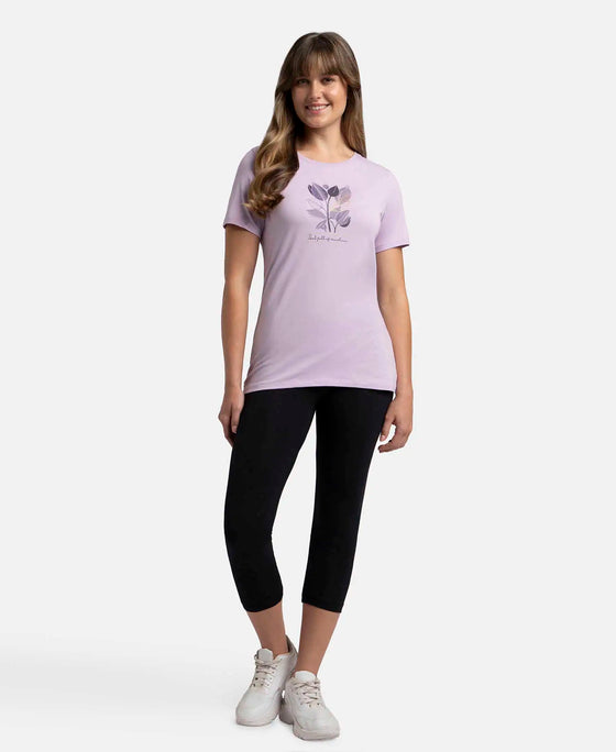 Super Combed Cotton Elastane Stretch Regular Fit Graphic Printed Round Neck Half Sleeve T-Shirt - Orchid Bloom-4
