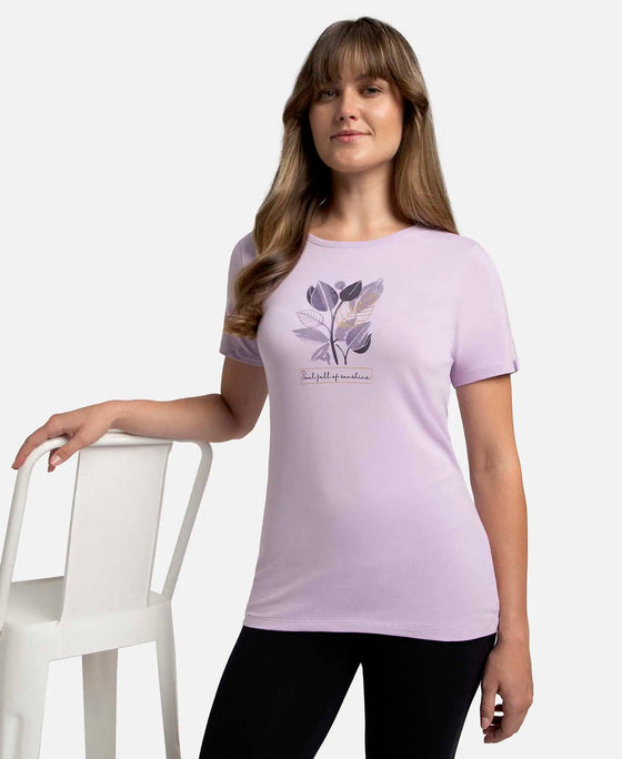 Super Combed Cotton Elastane Stretch Regular Fit Graphic Printed Round Neck Half Sleeve T-Shirt - Orchid Bloom-5