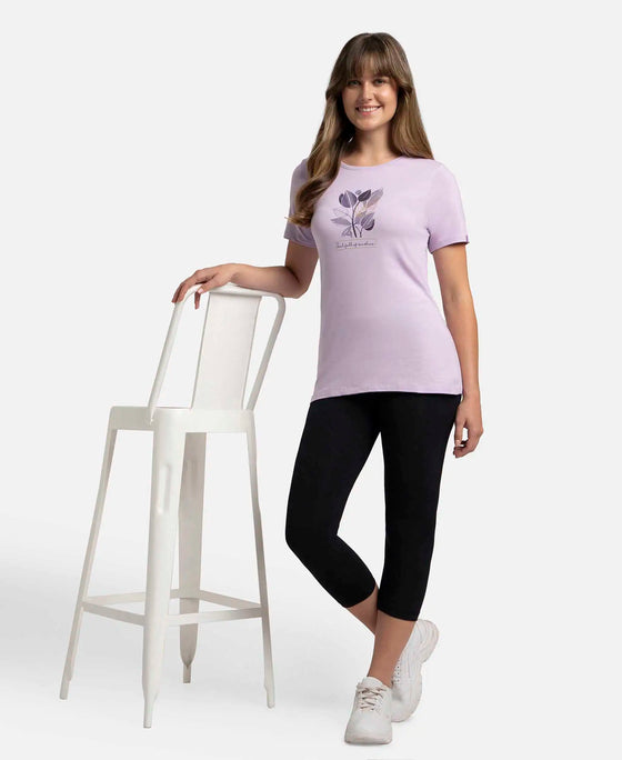 Super Combed Cotton Elastane Stretch Regular Fit Graphic Printed Round Neck Half Sleeve T-Shirt - Orchid Bloom-6
