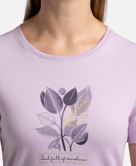 Super Combed Cotton Elastane Stretch Regular Fit Graphic Printed Round Neck Half Sleeve T-Shirt - Orchid Bloom-7