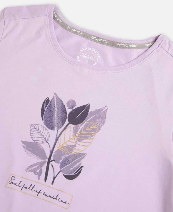 Super Combed Cotton Elastane Stretch Regular Fit Graphic Printed Round Neck Half Sleeve T-Shirt - Orchid Bloom-9