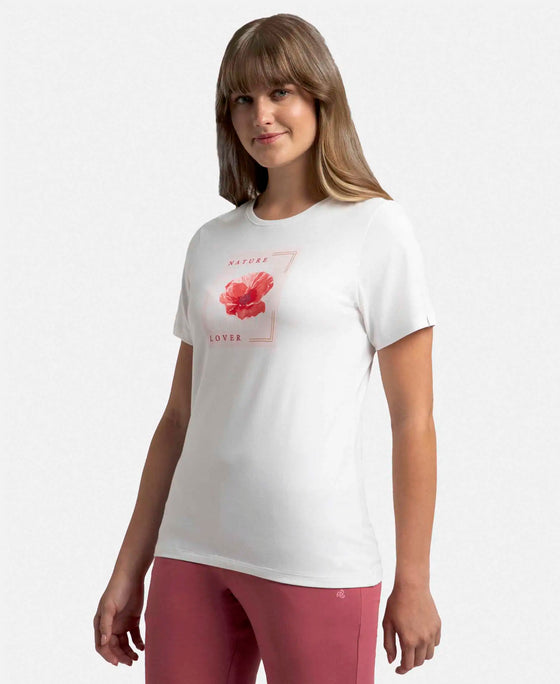 Super Combed Cotton Elastane Stretch Regular Fit Graphic Printed Round Neck Half Sleeve T-Shirt - White-2
