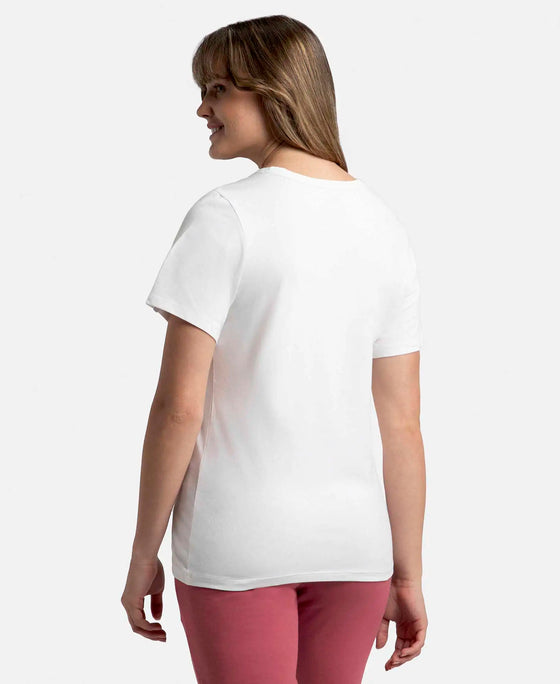Super Combed Cotton Elastane Stretch Regular Fit Graphic Printed Round Neck Half Sleeve T-Shirt - White-3