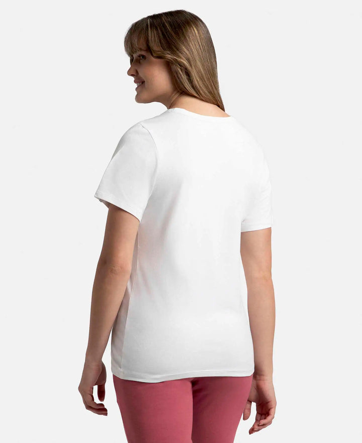 Super Combed Cotton Elastane Stretch Regular Fit Graphic Printed Round Neck Half Sleeve T-Shirt - White-3