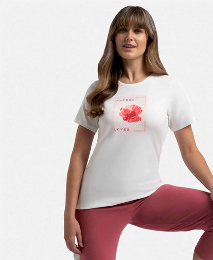 Super Combed Cotton Elastane Stretch Regular Fit Graphic Printed Round Neck Half Sleeve T-Shirt  - White-5