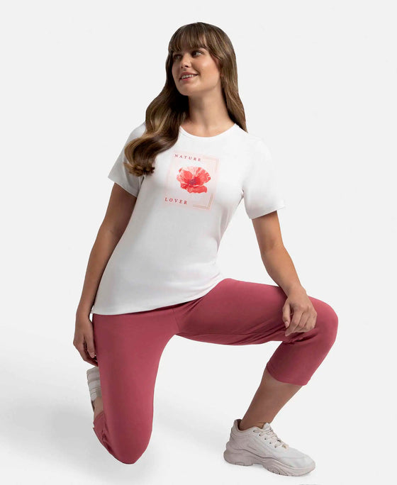 Super Combed Cotton Elastane Stretch Regular Fit Graphic Printed Round Neck Half Sleeve T-Shirt - White-6
