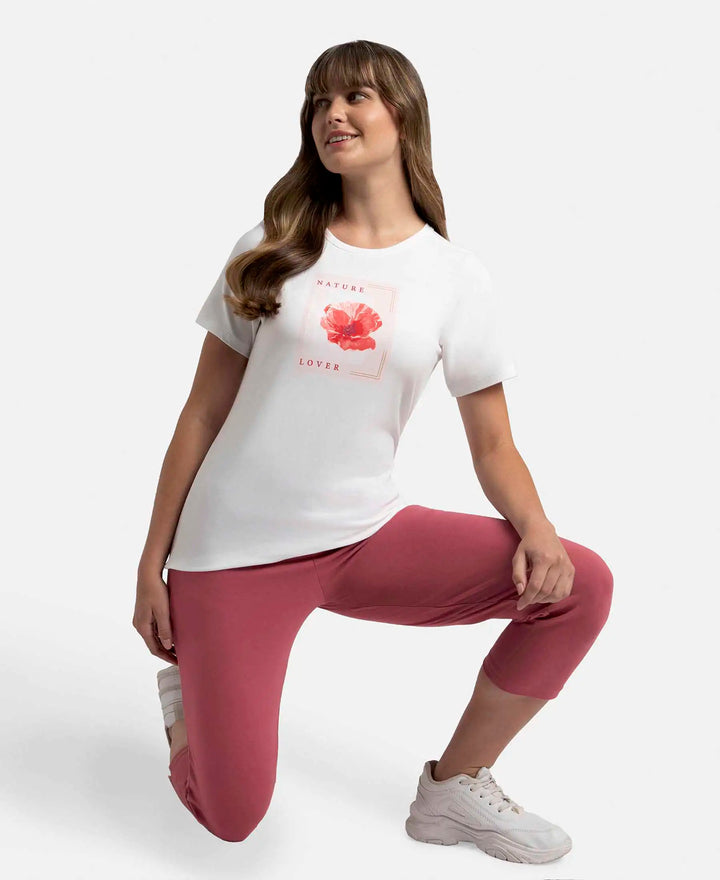 Super Combed Cotton Elastane Stretch Regular Fit Graphic Printed Round Neck Half Sleeve T-Shirt - White-6