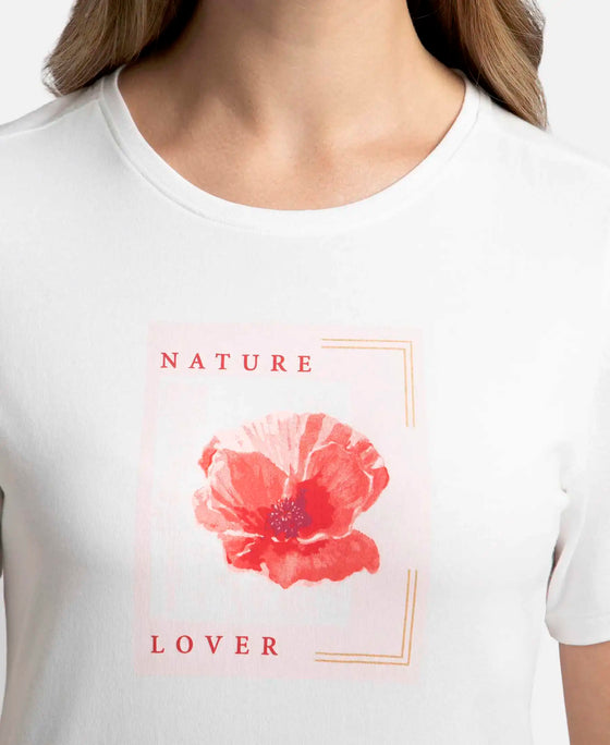 Super Combed Cotton Elastane Stretch Regular Fit Graphic Printed Round Neck Half Sleeve T-Shirt - White-7
