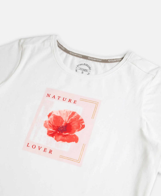 Super Combed Cotton Elastane Stretch Regular Fit Graphic Printed Round Neck Half Sleeve T-Shirt - White-9
