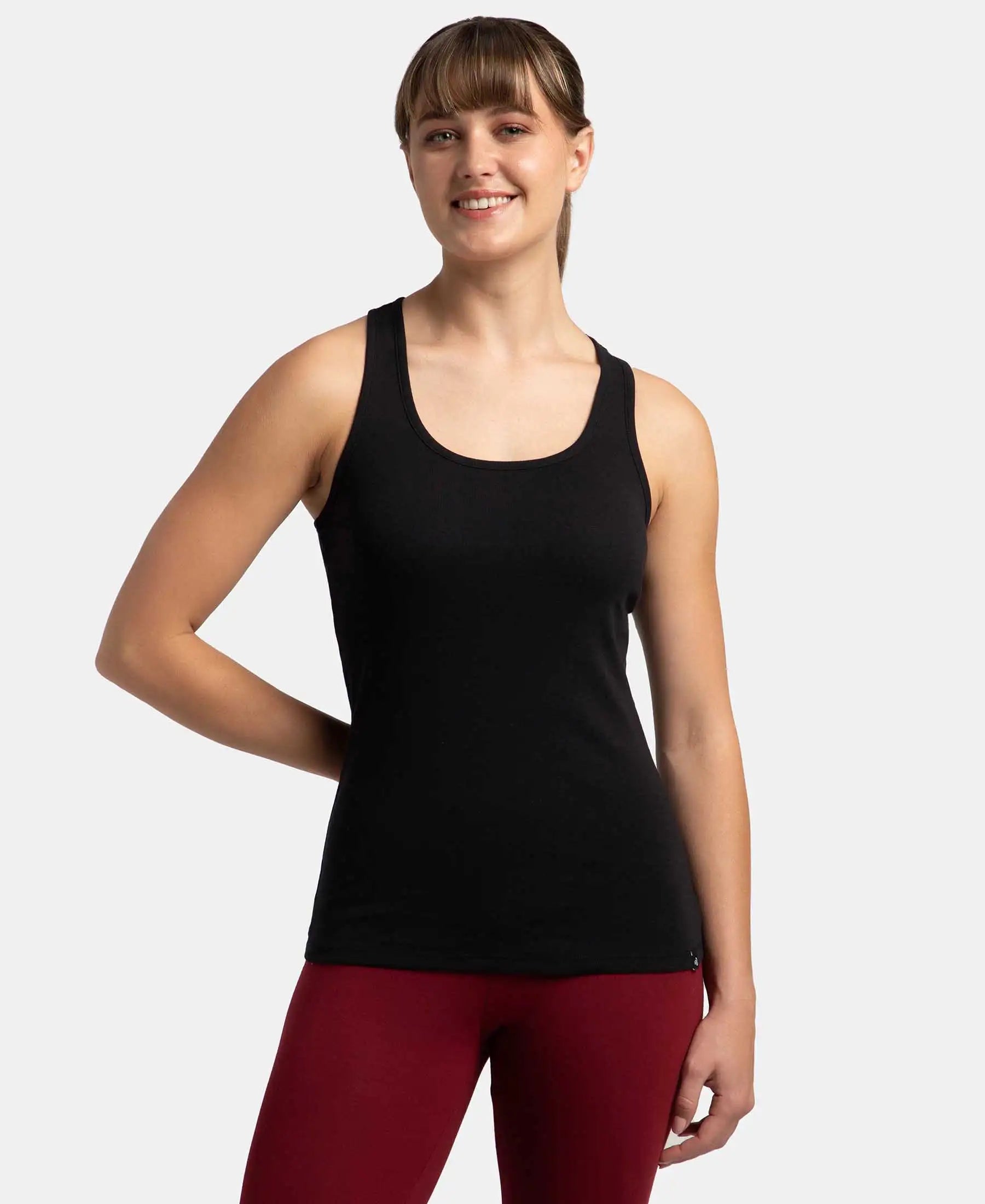 Buy Super Combed Cotton Rib Fabric Slim Fit Solid Racerback Styled