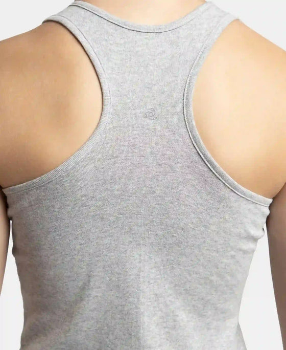 Super Combed Cotton Rib Fabric Slim Fit Solid Racerback Styled Tank Top - Light Grey Melange