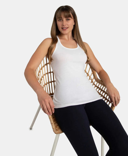 Super Combed Cotton Rib Fabric Slim Fit Solid Racerback Styled Tank Top - White-5
