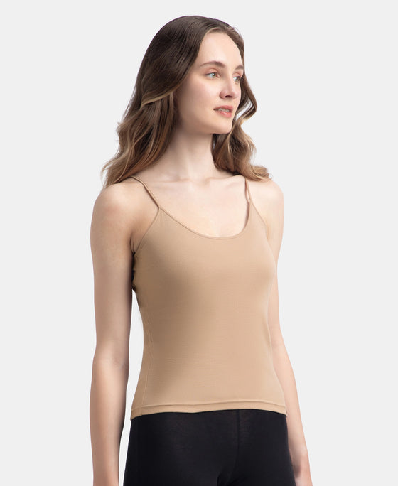 Super Combed Cotton Rib Camisole with Adjustable Straps and StayFresh Treatment - Almondine