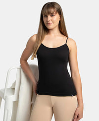 Super Combed Cotton Rib Camisole with Adjustable Straps and StayFresh Treatment - Black-5