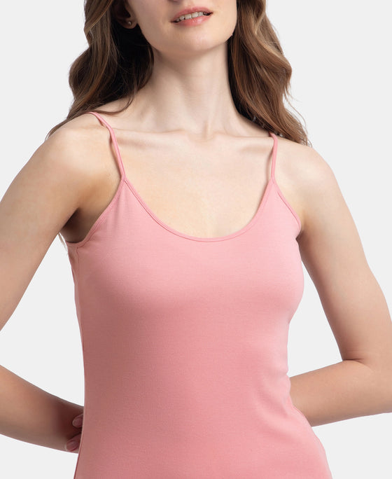 Super Combed Cotton Rib Camisole with Adjustable Straps and StayFresh Treatment - Rose
