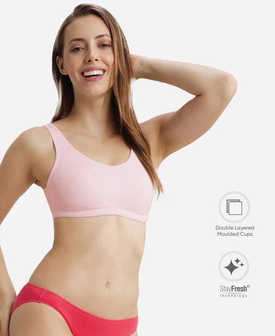 Super Combed Cotton Elastane Stretch Slip On Lounge Bra With StayFresh Treatment - Crush N Blush