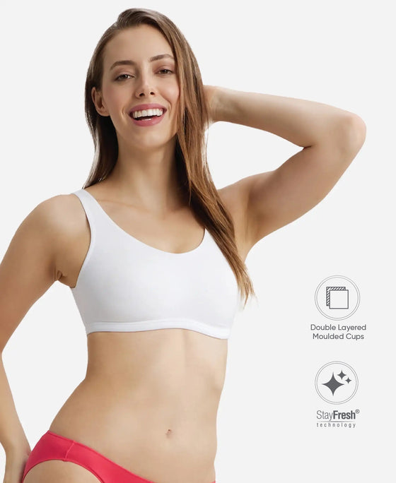 Super Combed Cotton Elastane Stretch Slip On Lounge Bra With StayFresh Treatment - White